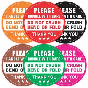 Do not Crush Bend or Fold Sticker - (Pack of 300) 2" Large Round Shipping Handling Warning Package Instruction Labels