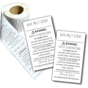 Wax Melt Scent Instruction Card Stickers 250 Pieces/roll 2 x 3.5" DIY Warning Labels Safety and Instructions Minimalist White