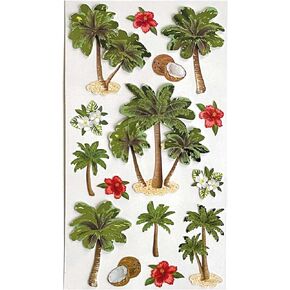Paper House Productions Die-Cut Dimensional & Foil Accent Scrapbook Sticker Sheet - Tropical Palms, 3-Pack