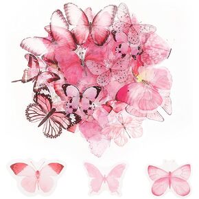 40 Pcs Butterfly Sticker Decals Small Butterflies Sticker Set Decals Transparent Waterproof Pink Vintage Scrapbooking Journaling Stickers Supplies for Planner DIY Stationery Craft Projects