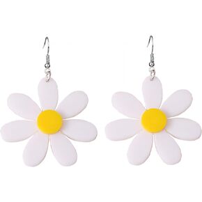 Colorful Acrylic Flower Dangle Earrings for Women Girls, Daisy Flower Drop Earrings Resin Plant Floral Earrings Y2k Hippie Earrings 70s/80s Earrings