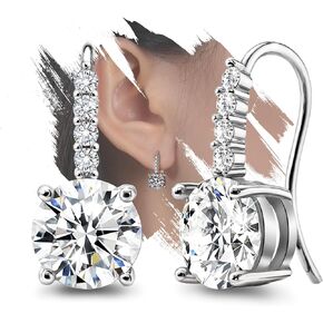 Drop Dangle Earrings Sterling Silver Round Cut CZ Cubic Zirconia Dangle Hook Earrings 9MM 2.5ct Prong Setting Crystal Gorgeous Bridal Earrings Fashion Hypoallergenic Cuff Jewelry Gifts for Women Girls