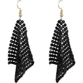 Trendy Sequin Dangle Earrings for Women Girls Multicolor Elegant Sparkly Metal Mesh Grid Tassel Gold Silver Plated Long Chic Hypoallergenic Hook Drop Earrings for Wedding Prom Party Nightclub Bar Fashion Jewelry Gifts