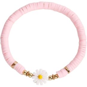 Bohemian Daisy Flower Heishi Surfer Bracelets Handmade Colorful Polymer Clay Beaded Stackable Stretch Bracelets Summer Beach Y2K Jewelry for Women Girls Teens