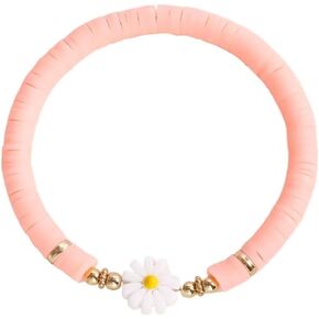 Bohemian Daisy Flower Heishi Surfer Bracelets Handmade Colorful Polymer Clay Beaded Stackable Stretch Bracelets Summer Beach Y2K Jewelry for Women Girls Teens
