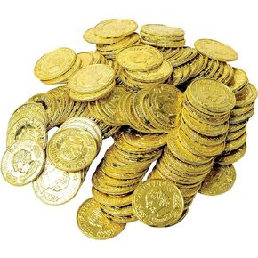GIFTEXPRESS Plastic Doubloon Gold Coins - 144 Count Kids Play Money Pirate Tokens - Toy Treasure for St. Patricks Day Games, Decorations & Party Favors