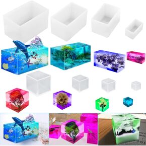 8 Pcs Cube Cuboid Resin Molds, FineGood Clear Resin Mold Silicone Square Rectangle Silicone Molds for Epoxy Resin DIY Crystal Epoxy Resin Molds for Decoration