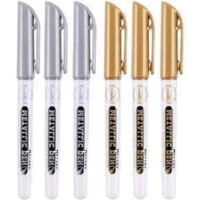 6Pc Gold Silver Epoxy Resin Drawing Pen Gold Leafing Point Pen Marker Acrylic Paint Highlights Metallic Permanent Marker Silicone Molds epoxy resin making kit jewellery jewelry coaster Casting Candle