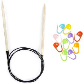 Lykke Knitting Needles Circular Driftwood 60 inches Long (152cm) US 15 (10mm) Bundle with Artsiga Crafts Stitch Markers