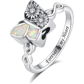 Opal Butterfly Urn Ring Sunflower Urn Ring - 925 Sterling Silver Cremation Keepake Rings Memorial Jewelry Gifts for A Loss of Loved Ones
