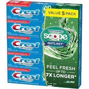 Crest Complete Whitening + Scope Mint Outlast Toothpaste (7.3 Ounce, Pack of 5)
