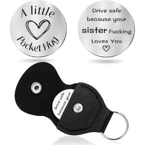 Drive Safe Pocket Hug Token Keychain for Brother Sister Son Daughter From Sister and Mom, I Love You Key Chain Gifts