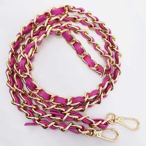120cm/47 Inch Synthetic Leather Metal Chain Replacement DIY Flat Chain Strap Handbag Accessories Replacement Metal + Leather Pink - 7 (1 Pcs)