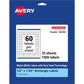 Avery Matte White Rectangle Labels with Sure Feed, 5" x 1.75", 1,500 Matte White Printable Labels