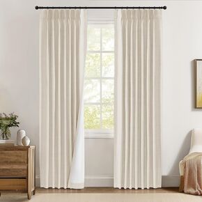 Pinch Pleated Curtains Blackout Linen Blackout Curtains 84 Inch Length 2 Panels Set Blackout Pleated Curtains with Hooks for Bedroom/Living Room,40" W x 84" L 2 Panels,Beige