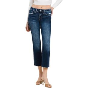 Flying Monkey Women's Mid-Rise Cropped Straight Leg Jeans in Meticulously