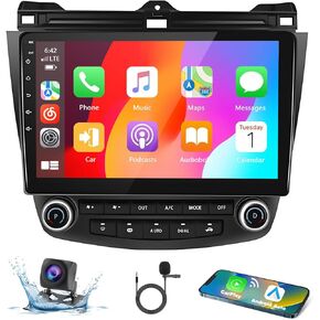 Podofo【8Core 4G+64G】 Car Stereo for Honda Accord 7th 2003 2004 005 2006 2007 with Carplay & Android Auto, 10.1 Inch IPS Touchscreen Car Radio with Bluetooth/GPS/WiFi/SWC/FM&RDS+AHD Backup Camera MIC