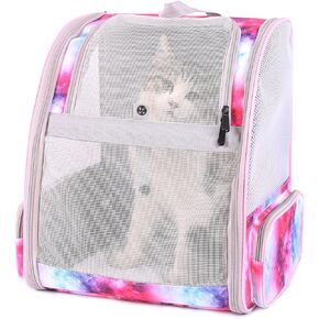 Galaxy Pink Pet Carrier Backpack for Cats and Small Dogs, Backpack for Kitten Bunny Airline Approved Travel Hiking Camping Cat Vet Book Bag (Ventilation)