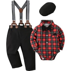 YUEMION Baby Boy Clothes Wedding Outfit Suits, 0-18 Months Infant Boy Gentleman Set, Dress Shirt+Vest+Suspender Pants+Bowtie
