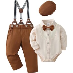 YUEMION Baby Boy Clothes Wedding Outfit Suits, 0-18 Months Infant Boy Gentleman Set, Dress Shirt+Vest+Suspender Pants+Bowtie in Kuwait
