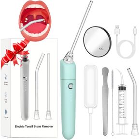 Electronic Tonsil Stone Remover Vacuum, Tonsil Stone Removal Kit with 3 Suction Modes, Include Oral lamp, Oral Irrigator, 5X Magnifying Mirror, Instant Suction Tonsil Stone Removal Tool (Green)
