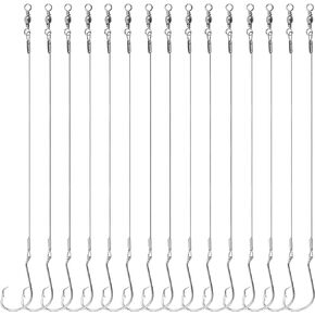 Fishing Circle Hook Rigs Saltwater Catfish Hook Rig with Steel Wire Leader Pre-Rigged Offset Fishing Hooks Lure Rig for Bass Freshwatr Size 3/0 4/0 5/0 6/0 7/0 8/0