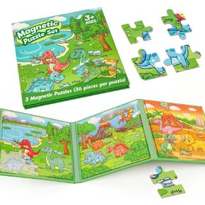 Magnetic Puzzles for Toddlers 3-5,36 Pieces Travel Puzzles Games for Kids,Airplane Car Road Trip Activities,Activity Books,Dino Dinosaur Magnet Toys for 3 4 5 6 Year Old Boys Birthday Gifts