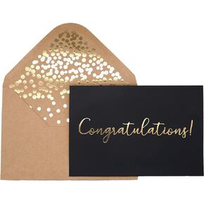 50 Pack Congratulations Card – Elegant Greeting Cards With ‘’Congratulations’’ Embossed In Gold Foil Letters – For Engagement, Graduation, Wedding - 52 Kraft Envelopes Included – 4" x 6" - Black