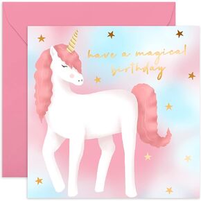 CENTRAL 23 - Unicorn Birthday Card - 'Have a Magical Birthday' - Pink Gift for Girls - Cute Design - Pretty Happy Birthday Card - For Daughter Granddaughter- Comes with Fun Stickers