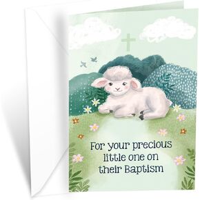 Prime Greetings Religious Baby Baptism Greeting Card, Made in America, Eco-Friendly, Thick Card Stock with Premium Envelope 5in x 7.75in, Packaged in Protective Mailer