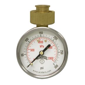 Winters PET Series Steel Dual Scale Water Test pressure Gauge with Polycarbonate Lens, 0-300 psi/kpa, 2-1/2" Dial Display, +/-3-2-3% Accuracy, 3/4" Female Swivel Hose Connection
