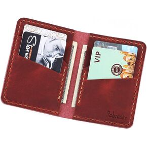 Robrasim Handmade Bifold Leather Wallet - Minimalist Leather Credit Card Wallet - Brown
