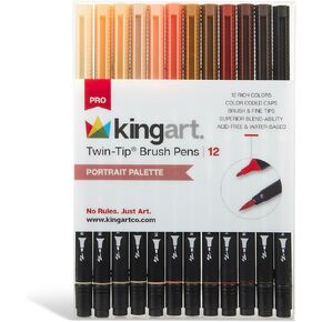 KINGART PRO Twin-Tip 445 Series Brush Pen Art Markers, PORTRAIT Collection, Set of 12 Unique & Vivid Colors