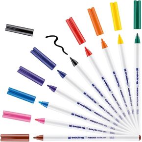 edding 4600 textile pen - set of 10 colors (fun) - round nib 1 mm - permanent fabric pens for drawing on textiles, wash-resistant up to 60 °C - fabric pen