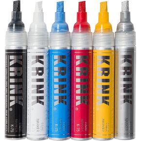 Krink K-75 6 Piece Paint Marker Set - Vibrant and Opaque Fine Art Paint Pen for Any Surface - Permanent Graffiti Markers Paint Markers with Alcohol-Based Paint for Plastic Glass Paper and More