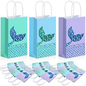 Zonon Mermaid Party Favors Bags Treats Goodie Candy Bags Set Princess Theme Party Gift Paper Bags Storage Portable for Birthday Baby Shower Pool Party Favors Supplies (18 Pcs)
