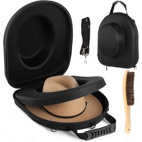 Cowboy Hat Travel Case with Hat Brush, Sleek Black Travel Hat Box with Handle Straps, Travel Carry Bag for Cowboy Hats, Derby Hats, Panama Hats, Straw Hats