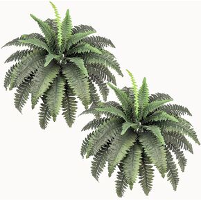 2 Pack Artificial Fern for Outdoors 33" Fake Boston Ferns Large Artificial Plants Faux Ferns for Front Porch Halls Indoors Gardens Churches Window Box Decorating