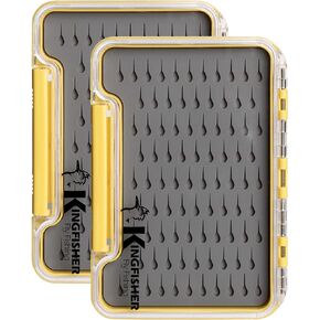 Kingfisher Fly Fishing Slim Waterproof Fly Box Teardrop Silicone Insert, 2 Pack