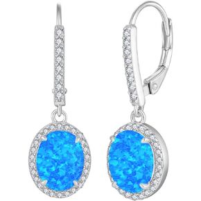 JO WISDOM White Blue Green Pink Opal Earrings 925 Sterling Silver Drop Oval Gemstone Earrings October Birthstone Dangle Earrings Jewelry Valentine's Day Gift for Women