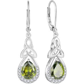 FJ Celtic Knot Dangle Drop Leverback Earrings 925 Sterling Silver Infinity Teardrop Earrings with Birthstone Irish Good Luck Jewelry for Women Her in Kuwait