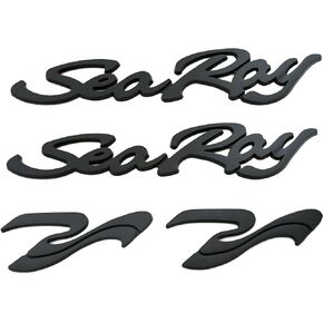 4pcs New Sea Ray Searay SR Wave Script Emblems 3D Badge etters Boat Self-Adhesive Sticker Genuine Nameplate (Glossy Black)
