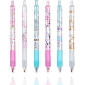 Kawaii Ballpoint Pens Fine Point 0.38mm Black School Supplies Cute Gel Ink Pens Suitable For Kid Child Teen （Pack of 6pcs）