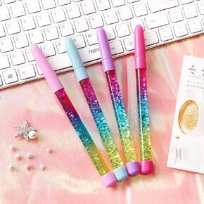 Acfun 4pcs Fairy Stick Ballpoint Pen Glitter Liquid Sand Pen Bling Rainbow Dynamic Crystal Ball Pen Gel Ink Pen Rollerball Pens for Women Gift Stationery Office Supplies, Black Ink