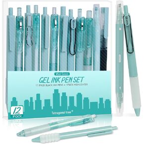 مجموعة أقلام جل مكونة من 12 قطعة، 11 قلم جل مع عبوة واحدة هايلايتر - حبر أسود سريع الجفاف، نقطة دقيقة 0.5 مم، قابلة للسحب، أقلام لطيفة - أقلام حبر هلامية جمالية باللون الأحمر العقيق لليوميات in Kuwait