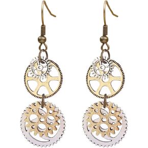 Steampunk Earrings for Women Girls Handmade Personalized Vintage Steam Gear Earrings Retro Antique Bronze Steampunk Gear Pendant Dangle Drop Earrings Jewelry