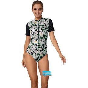 Beautikini Period Swimwear One Piece for Teens Short Sleeve Period Swimsuits Women UPF50+ Menstrual Leakproof Bathing Suit