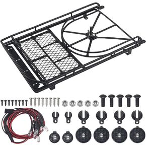 ShareGoo RC 1/10 Metal Roof Rack Luggage with 6LED Light Set Compatible with Traxxas TRX4 Axial SCX10 90046 Tamiya CC01 D90 Wrangler 1/10 RC Crawler Car (Style 1)