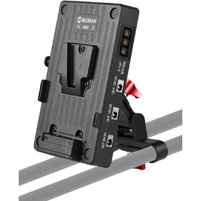 Moman VBP2 V Mount VLock Battery Plate with 15mm Rod Clamp, Dual 14.8V D-Tap Output & 8V/12V/15V DC Output & USB-C Output with 4×DC Cables and Type-C Cable for BMPCC 4K/6K DSLR Camera Camcorder