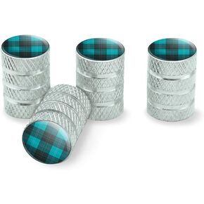 GRAPHICS & MORE Plaid Turquoise Teal Gray Grey Pattern Tire Rim Wheel Aluminum Valve Stem Caps